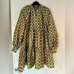 STINE GOYA Jasmine Pink and Green Checkered organza Dress, size M